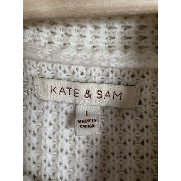 Kate and Sam Overlap Sweater Women’s L Ivory Cowl Neck‎ Waffle Knit Cape Split - Picture 3 of 9